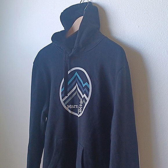 Marmot Black Hoodie Mountain Chevron Graphics Men's Large - Picture 4 of 9